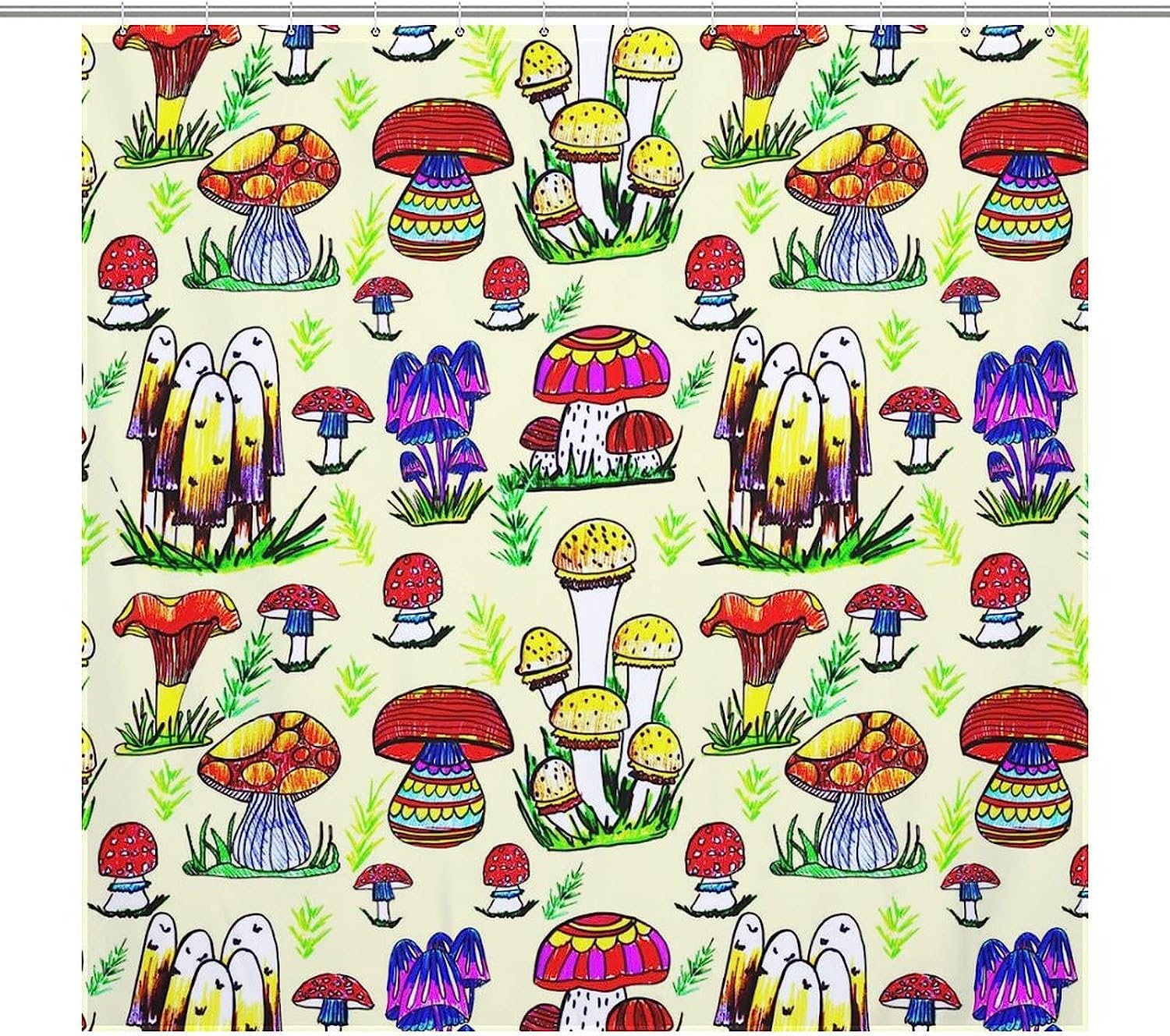 Colorful Mushroom Fungus Shower Curtain For Bathroom, Fabric Bath Decor