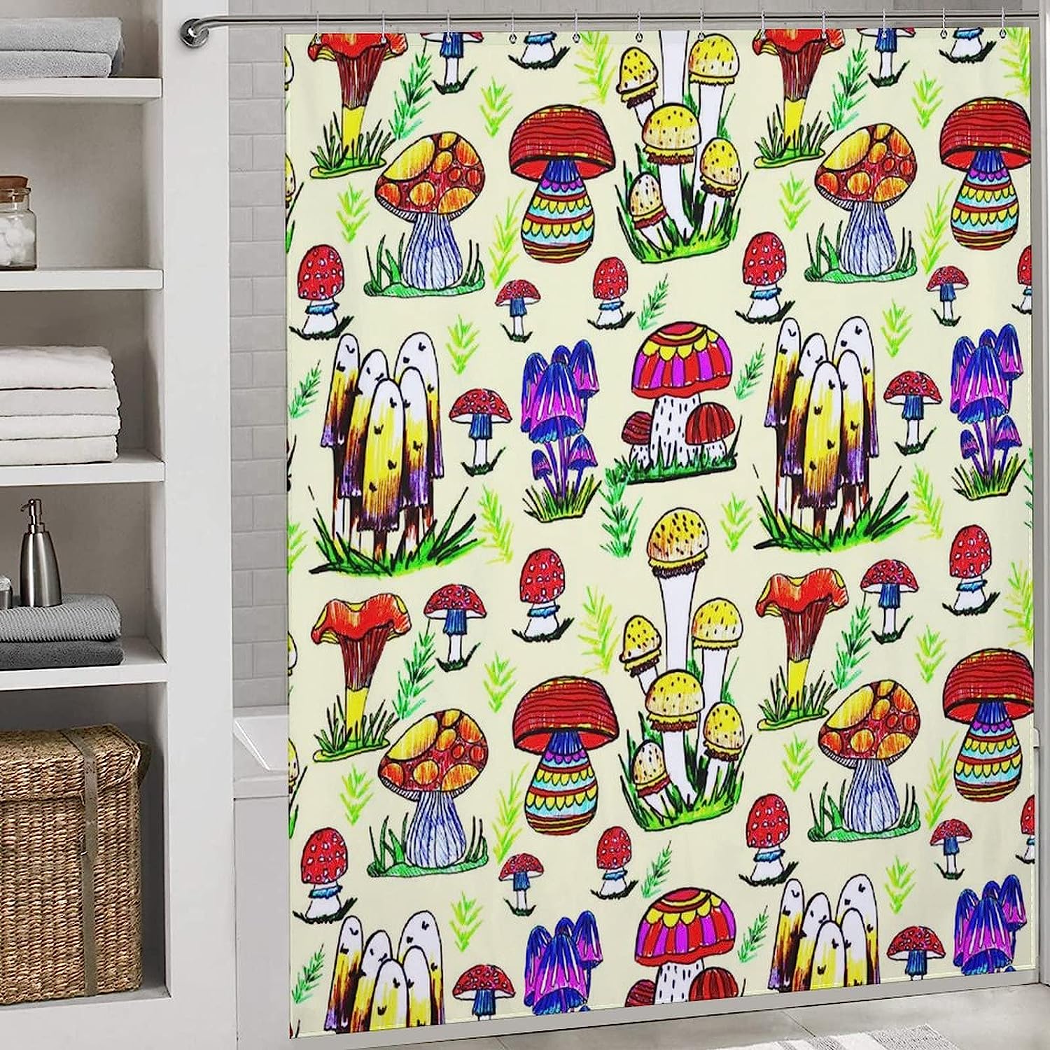 Colorful Mushroom Fungus Shower Curtain For Bathroom, Fabric Bath Decor - Image 2