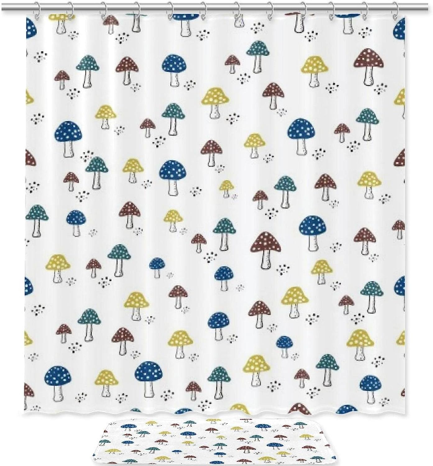 Colorful Mushroom Print Shower Curtain For Unique Bathroom Decoration