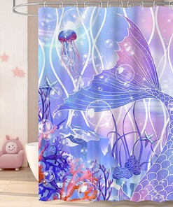 Colorful Ocean Beach Mermaid Shower Curtain for Girls Bathroom