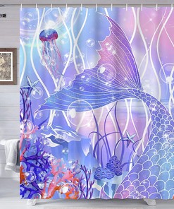 Colorful Ocean Beach Mermaid Shower Curtain for Girls Bathroom
