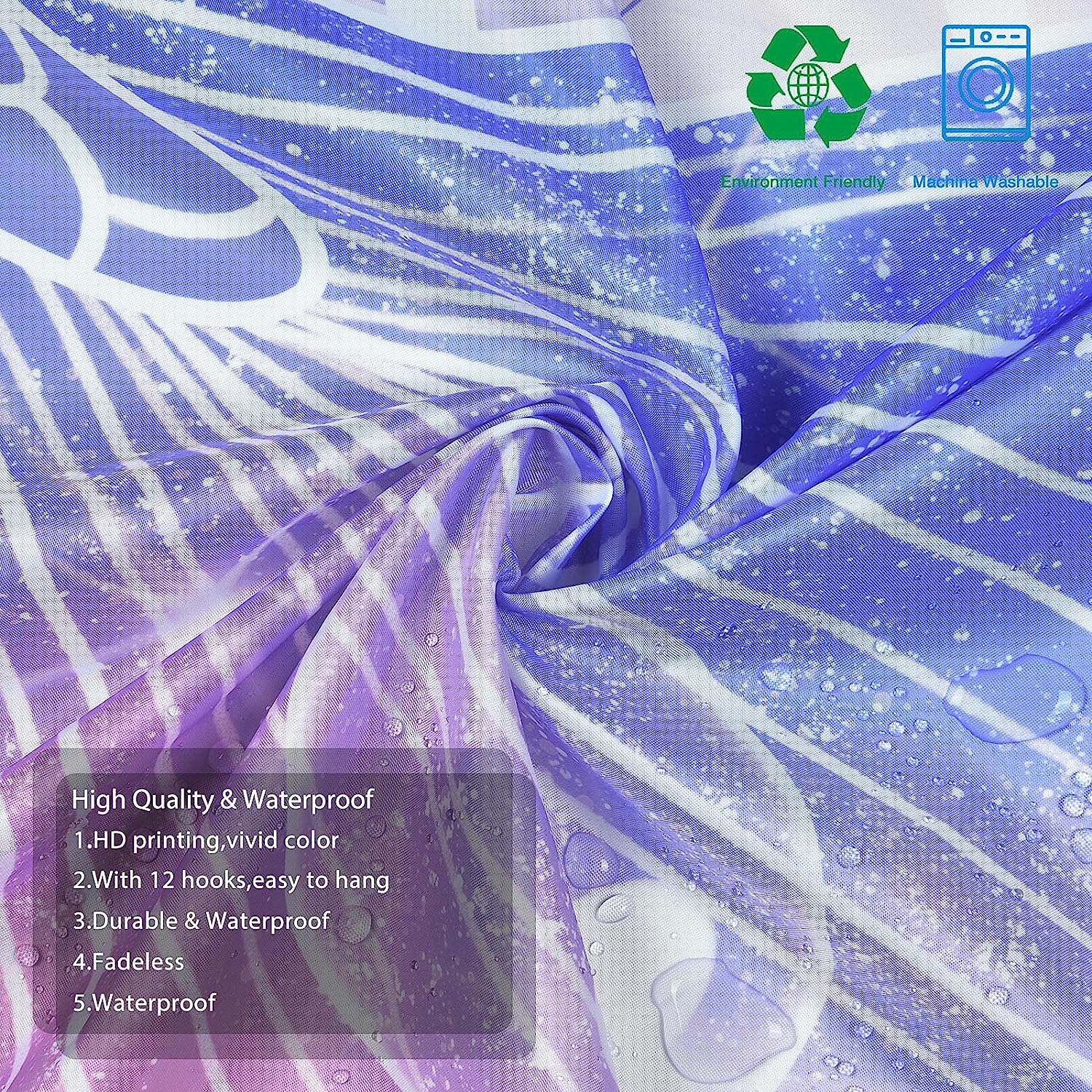 Colorful Ocean Beach Mermaid Shower Curtain for Girls Bathroom
