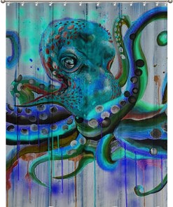 Colorful Octopus Art Fabric Shower Curtain - Modern Sea Animal Bathroom Decor