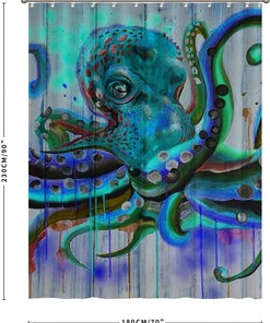 Colorful Octopus Art Fabric Shower Curtain - Modern Sea Animal Bathroom Decor
