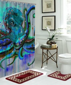 Colorful Octopus Art Fabric Shower Curtain - Modern Sea Animal Bathroom Decor