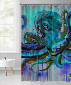 Colorful Octopus Art Fabric Shower Curtain - Modern Sea Animal Bathroom Decor