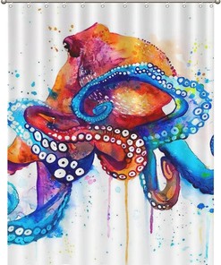 Colorful Octopus Art Print Bathroom Shower Curtain Set