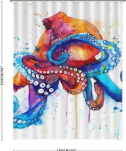 Colorful Octopus Art Print Bathroom Shower Curtain Set