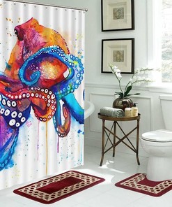 Colorful Octopus Art Print Bathroom Shower Curtain Set