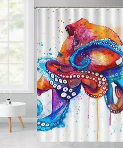 Colorful Octopus Art Print Bathroom Shower Curtain Set