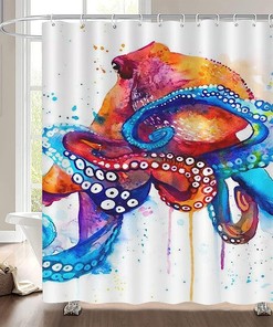 Colorful Octopus Art Print Restroom Shower Curtain