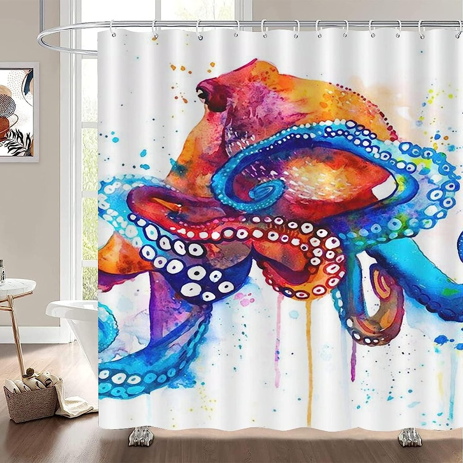 Colorful Octopus Art Print Restroom Shower Curtain