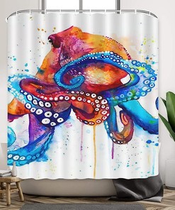 Colorful Octopus Art Print Restroom Shower Curtain