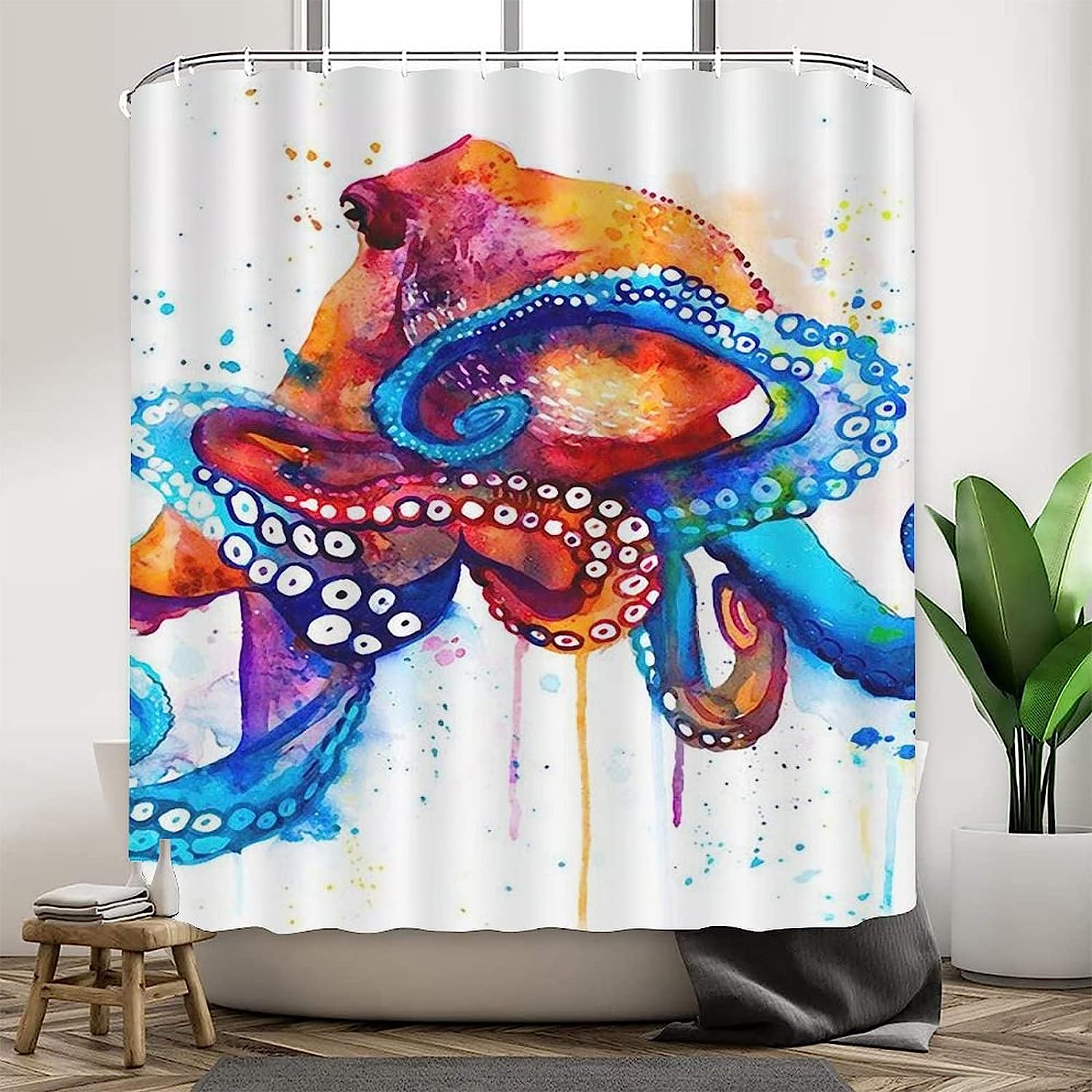 Colorful Octopus Art Print Restroom Shower Curtain