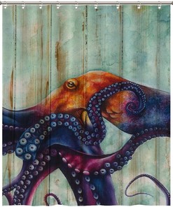 Colorful Octopus Art Print Shower Curtain for Kids Bathroom Decor