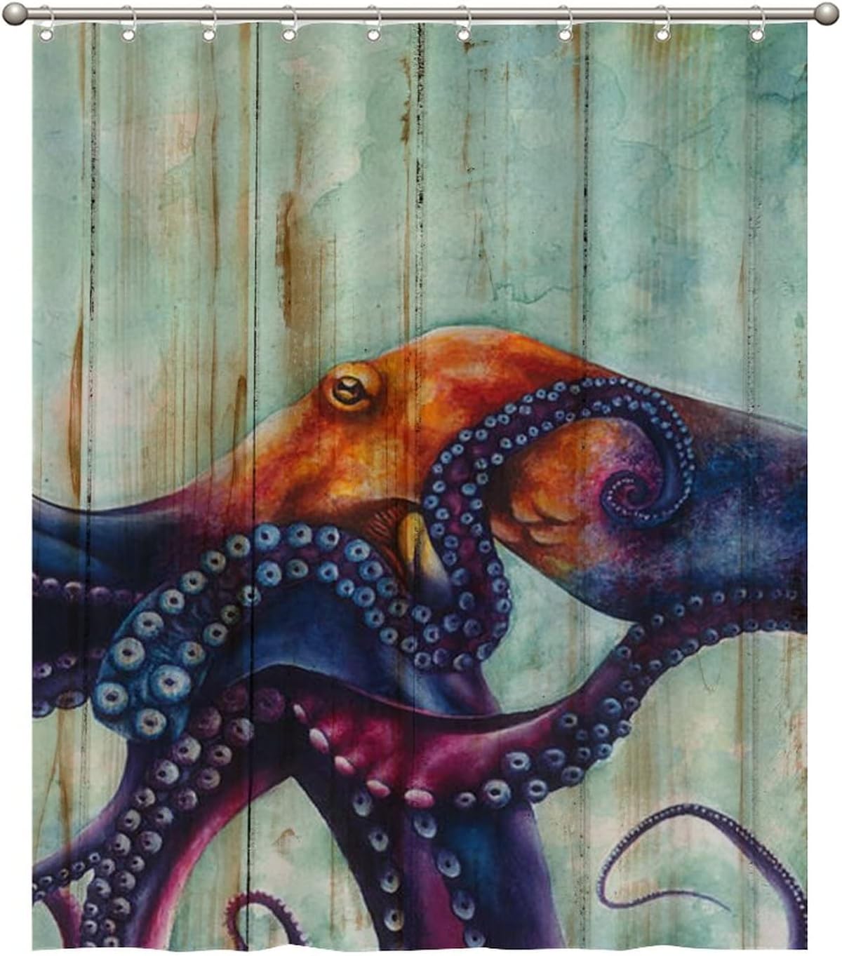Colorful Octopus Art Print Shower Curtain for Kids Bathroom Decor