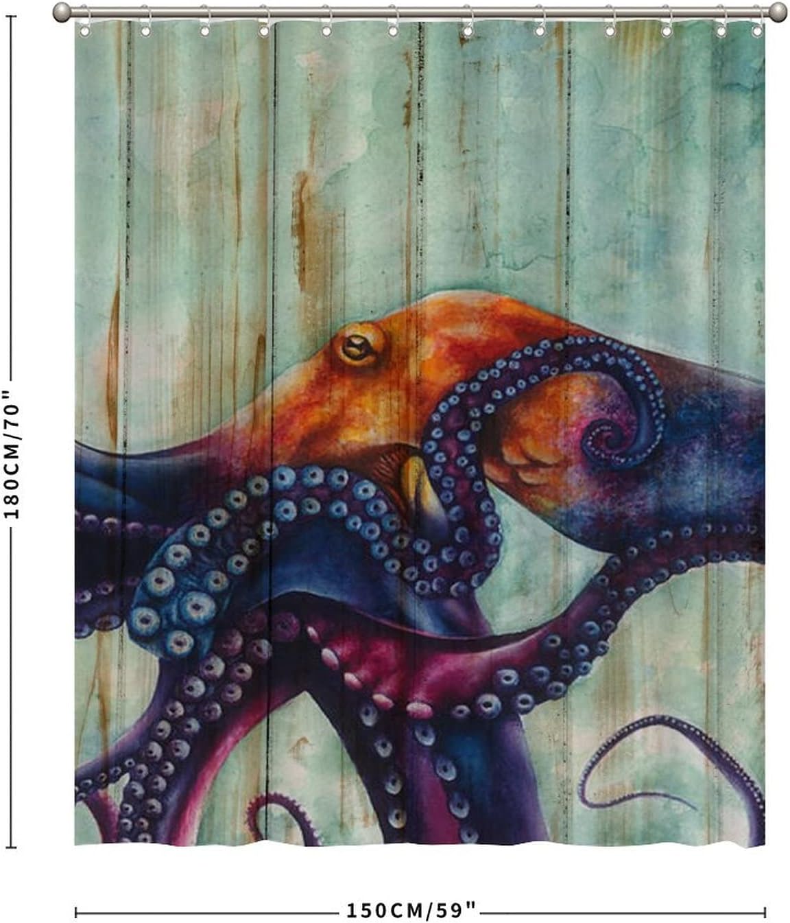 Colorful Octopus Art Print Shower Curtain for Kids Bathroom Decor