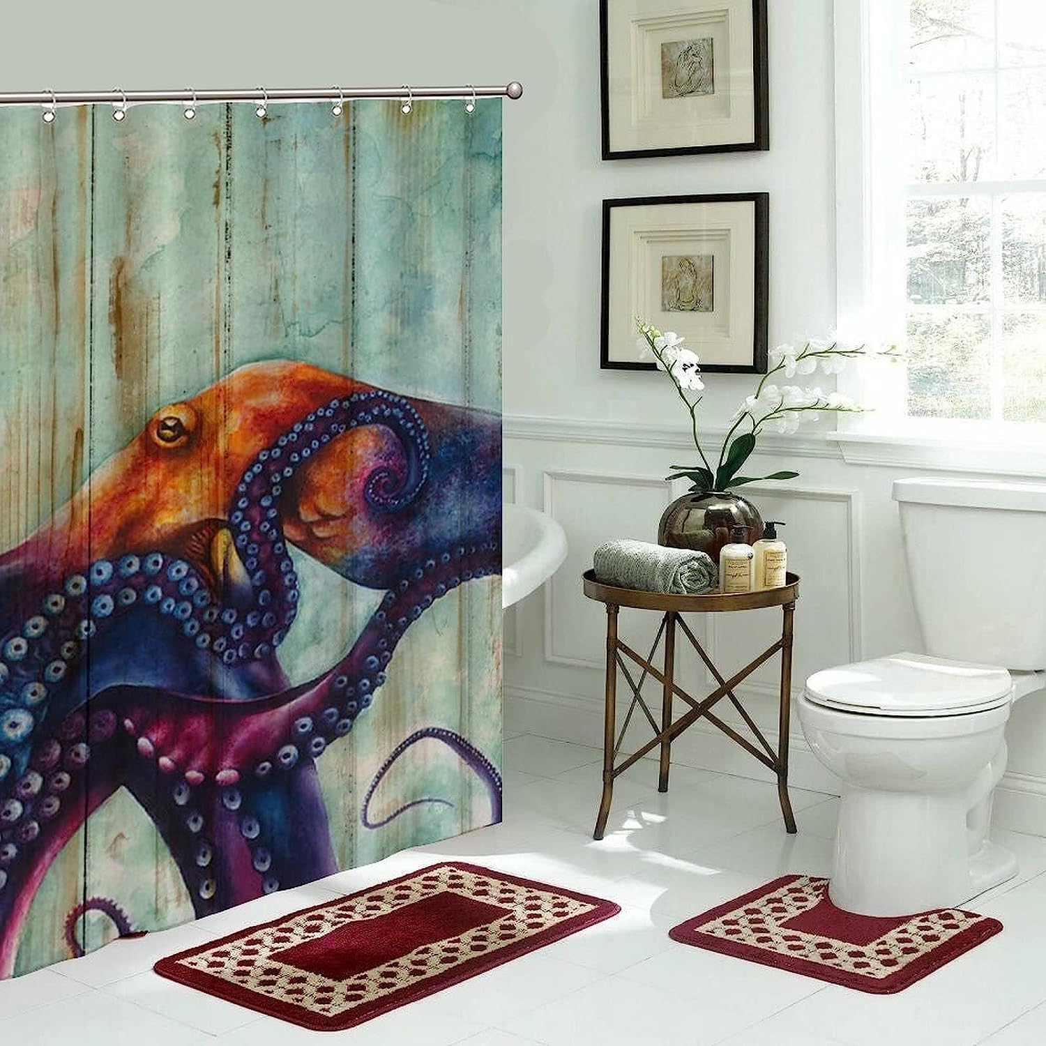 Colorful Octopus Art Print Shower Curtain for Kids Bathroom Decor