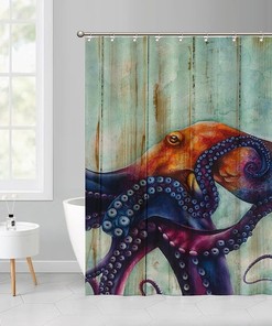 Colorful Octopus Art Print Shower Curtain for Kids Bathroom Decor
