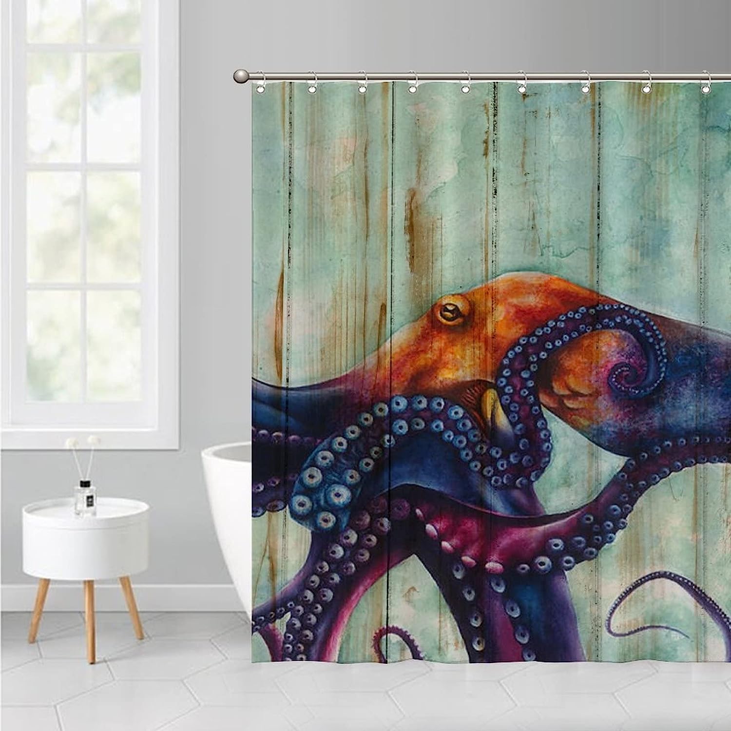 Colorful Octopus Art Print Shower Curtain for Kids Bathroom Decor