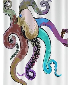 Colorful Octopus Art Sea Animal Waterproof Fabric Shower Curtain for Ocean Lovers