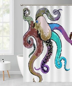 Colorful Octopus Art Sea Animal Waterproof Fabric Shower Curtain for Ocean Lovers
