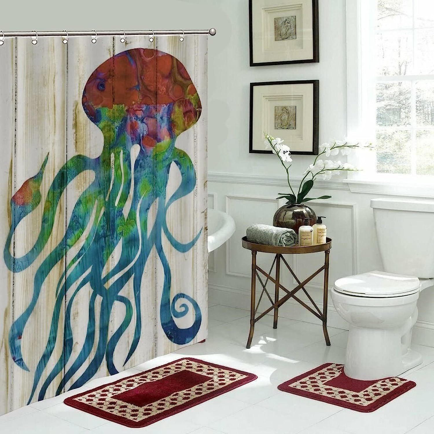 Colorful Octopus Art Shower Curtain - Underwater Creature Bathroom Decor