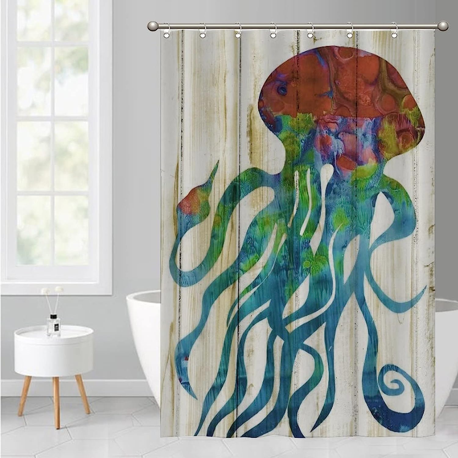 Colorful Octopus Art Shower Curtain - Underwater Creature Bathroom Decor