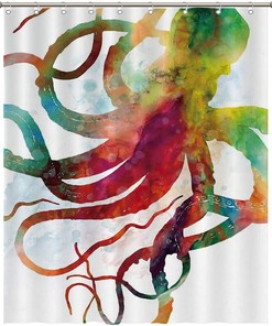 Colorful Octopus Fabric Shower Curtain - Vibrant Marine Life Bathroom Decor