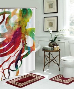 Colorful Octopus Fabric Shower Curtain - Vibrant Marine Life Bathroom Decor