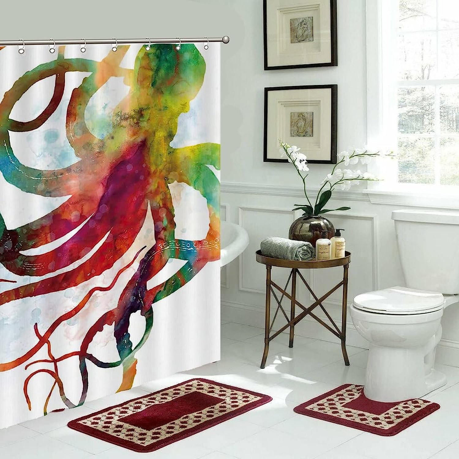 Colorful Octopus Fabric Shower Curtain - Vibrant Marine Life Bathroom Decor
