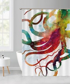 Colorful Octopus Fabric Shower Curtain - Vibrant Marine Life Bathroom Decor