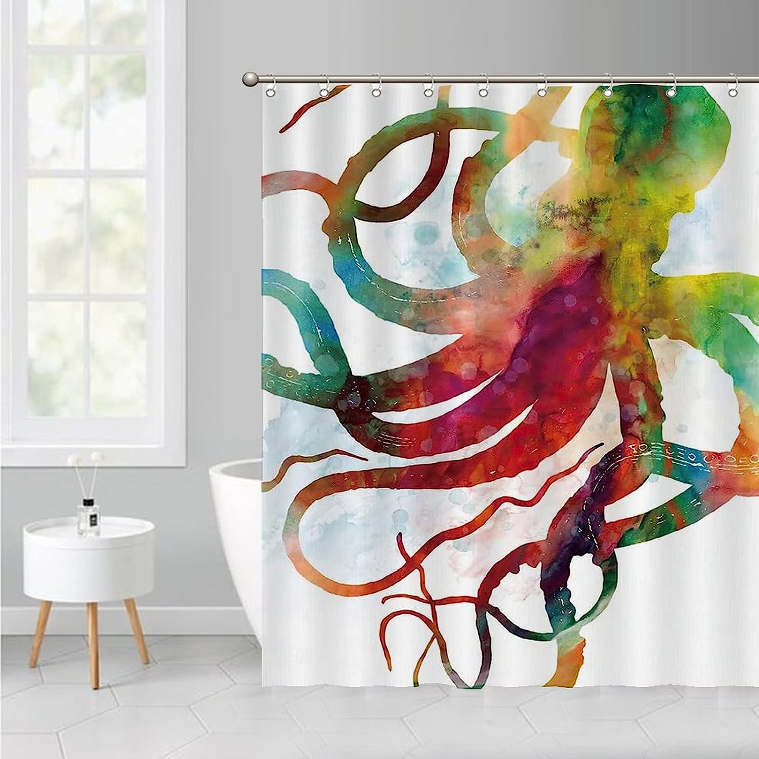 Colorful Octopus Fabric Shower Curtain - Vibrant Marine Life Bathroom Decor