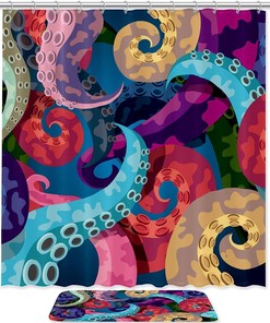 Colorful Octopus Print Shower Curtain Waterproof Fabric for a Vibrant Bathroom Decor