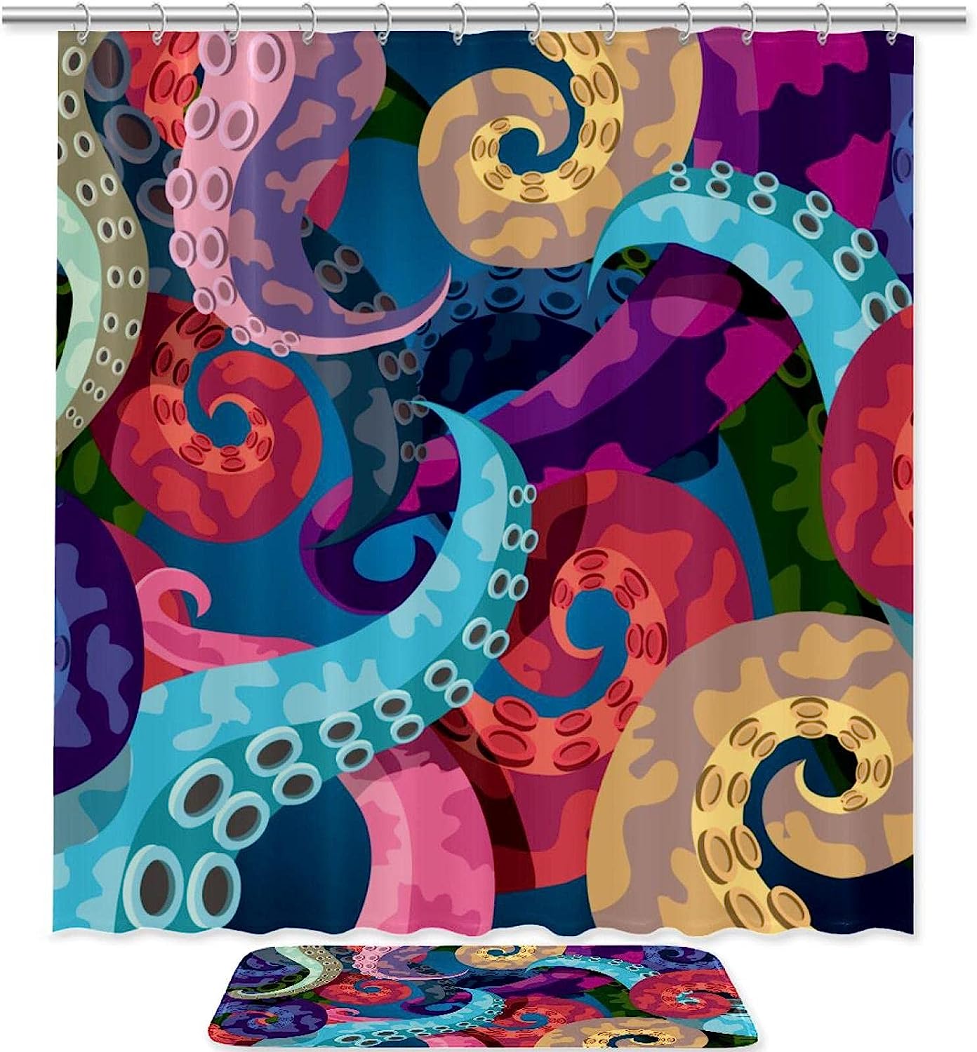 Colorful Octopus Print Shower Curtain Waterproof Fabric for a Vibrant Bathroom Decor