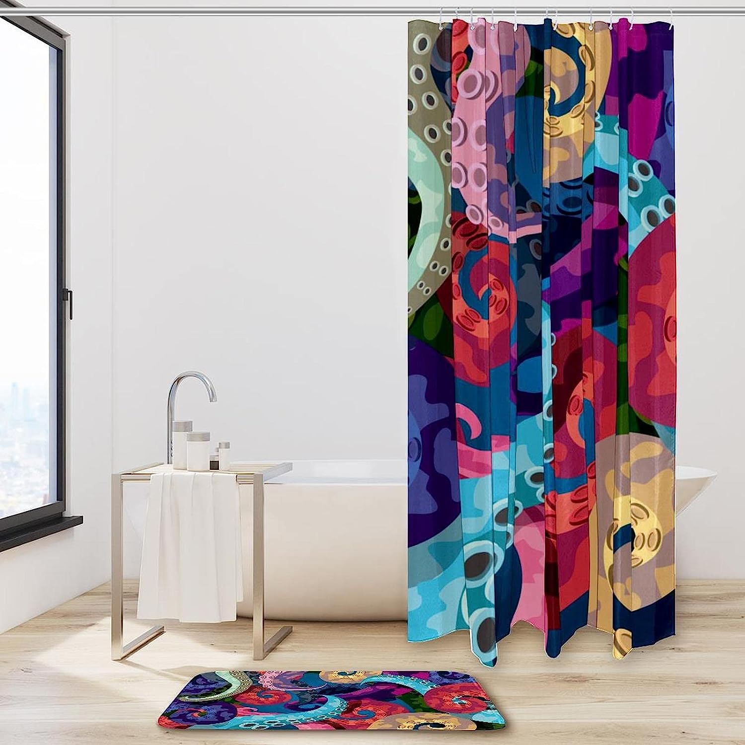 Colorful Octopus Print Shower Curtain Waterproof Fabric for a Vibrant Bathroom Decor