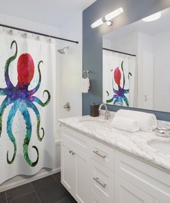 Colorful Octopus Sea Animals Coastal Shower Curtain for Bathroom