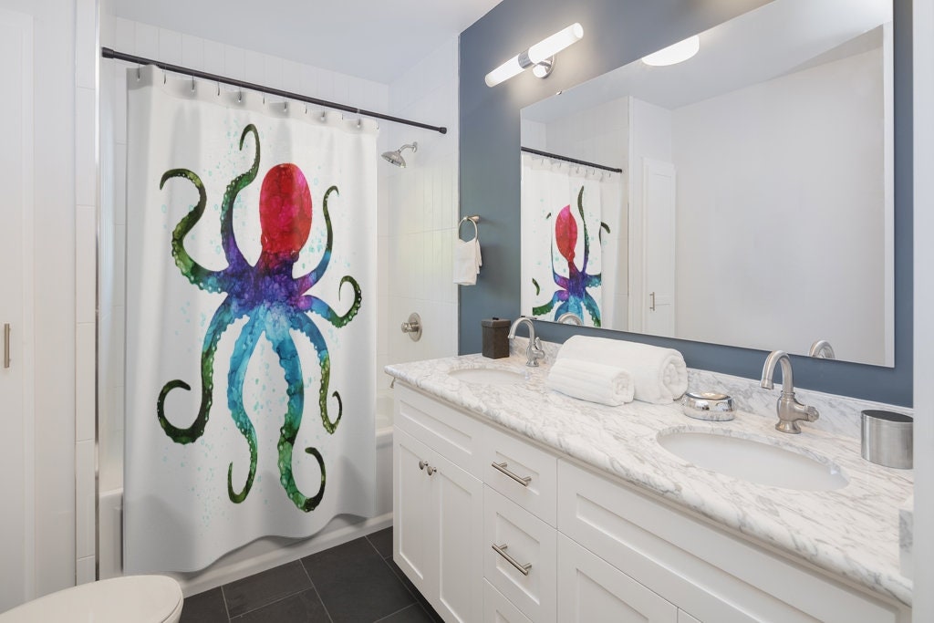 Colorful Octopus Sea Animals Coastal Shower Curtain for Bathroom