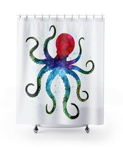 Colorful Octopus Sea Animals Coastal Shower Curtain for Bathroom