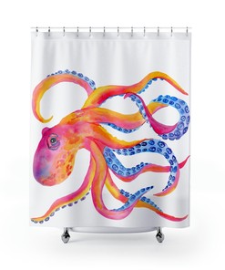 Colorful Octopus Shower Curtain for an Aquatic Themed Bathroom.