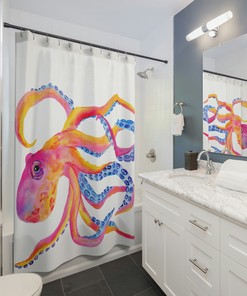 Colorful Octopus Shower Curtain for an Aquatic Themed Bathroom.