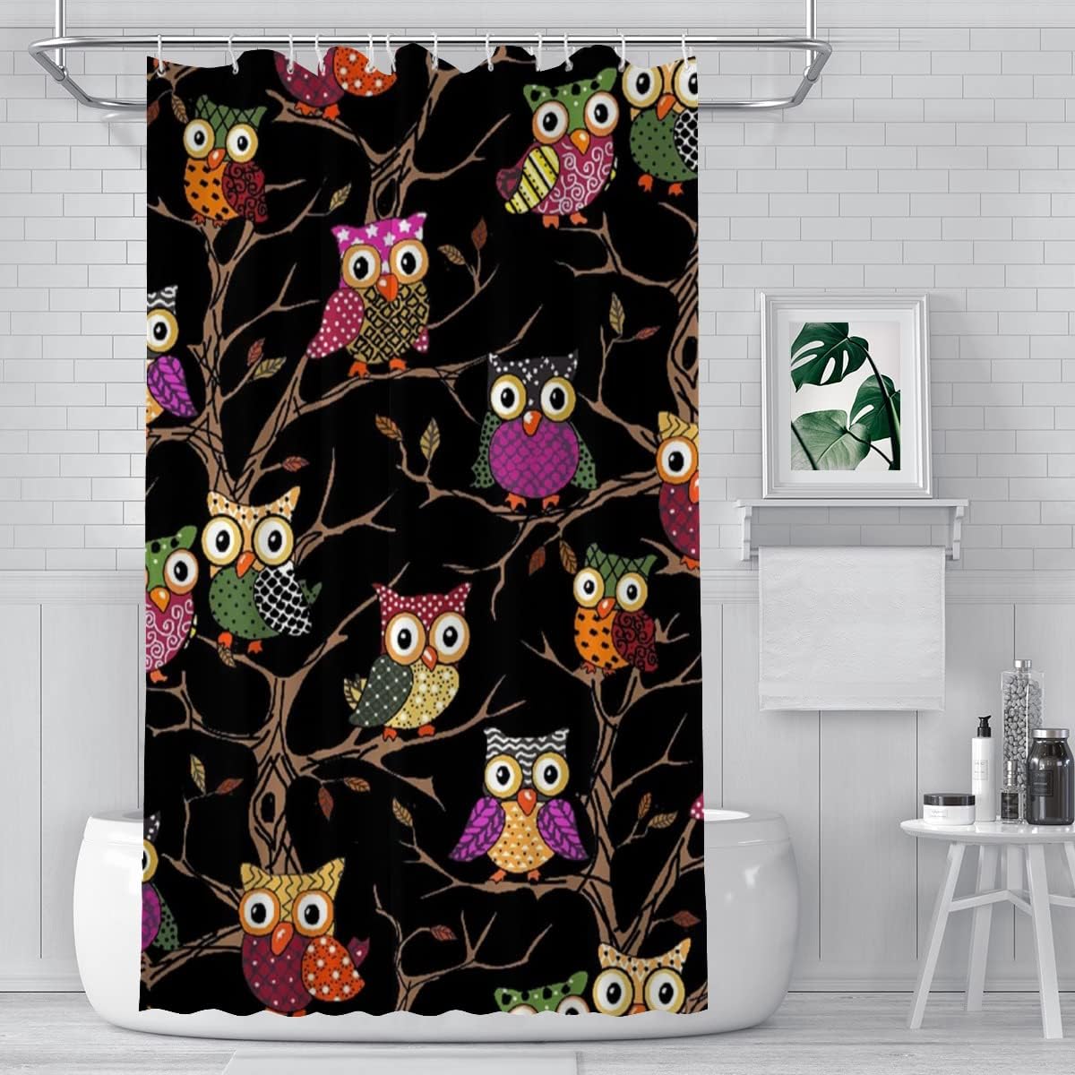 Colorful Owl On The Tree Soft Hotel Quality Shower Liner Cloth Shower Curtain