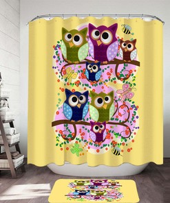 Colorful Owl Print Bathroom Curtain