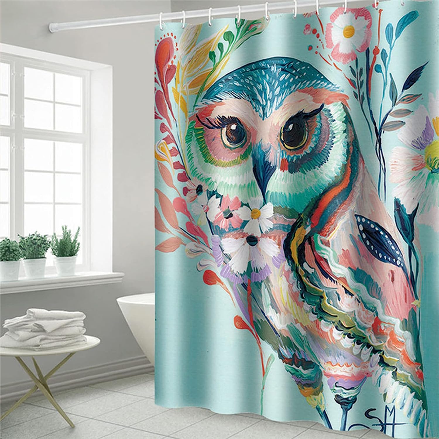 Colorful Owl Shower Stall Curtain for Your Home or Hotel Bathroom