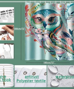 Colorful Owl Shower Stall Curtain for Your Home or Hotel Bathroom