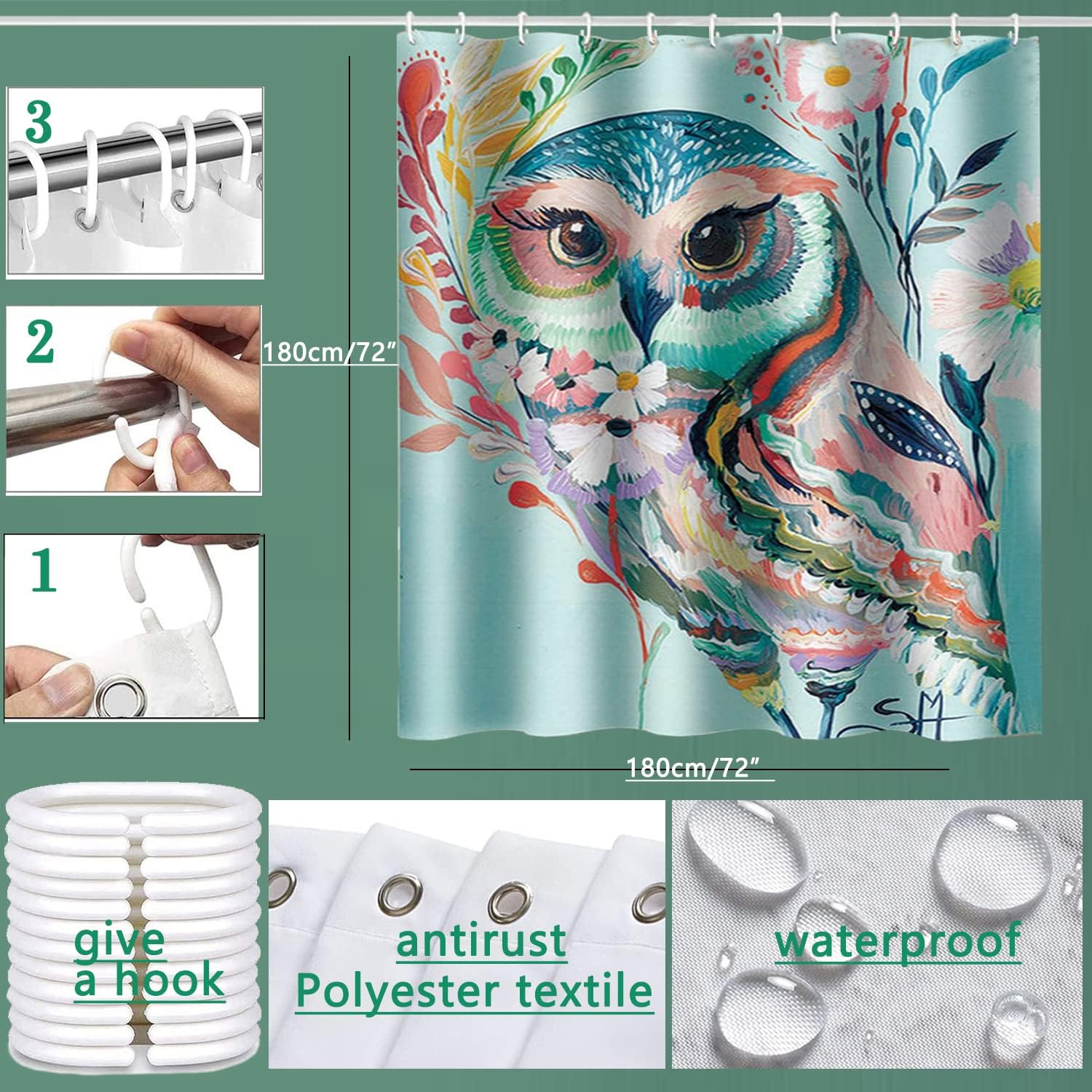 Colorful Owl Shower Stall Curtain for Your Home or Hotel Bathroom