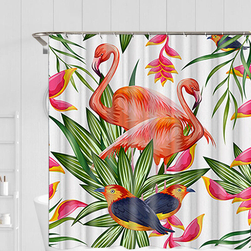 Colorful Parrot and Flamingo Tropical Shower Curtain for Bathroom Decor