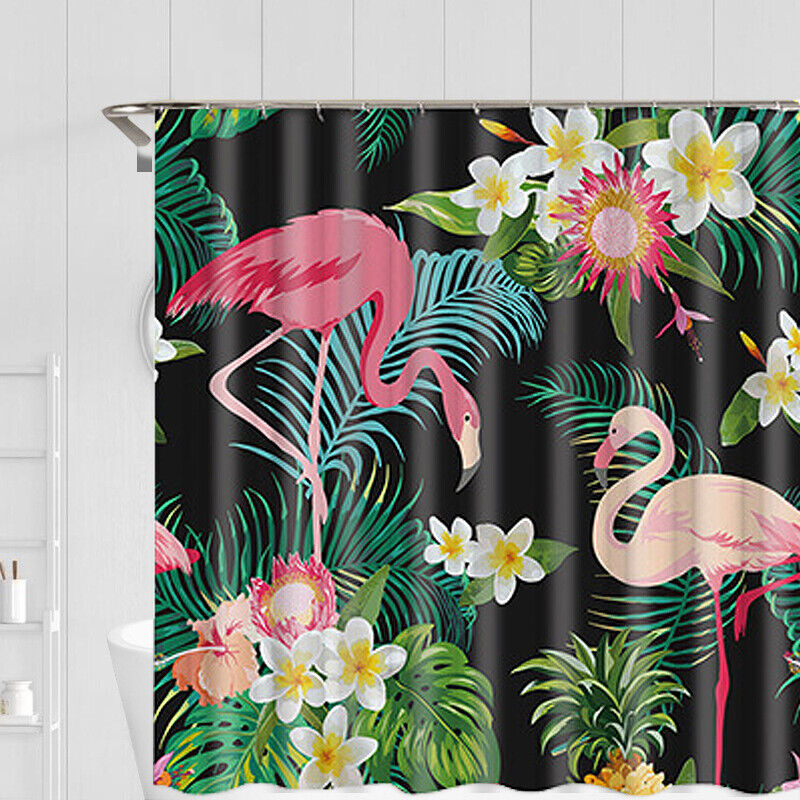 Colorful Parrot and Flamingo Tropical Shower Curtain for Bathroom Decor
