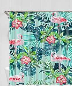 Colorful Parrot and Flamingo Tropical Shower Curtain for Bathroom Decor