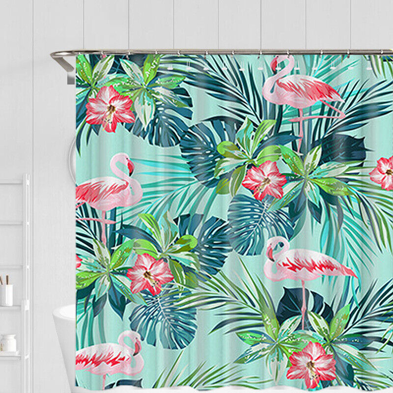 Colorful Parrot and Flamingo Tropical Shower Curtain for Bathroom Decor